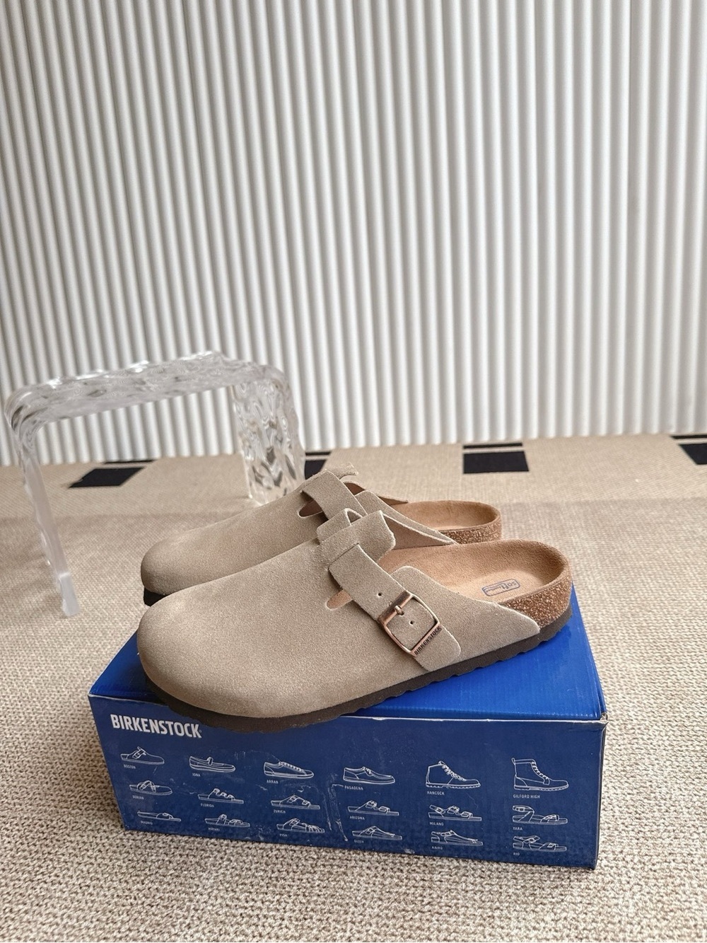 BIRKENSTOCK Boston taupe suede mule clogs
